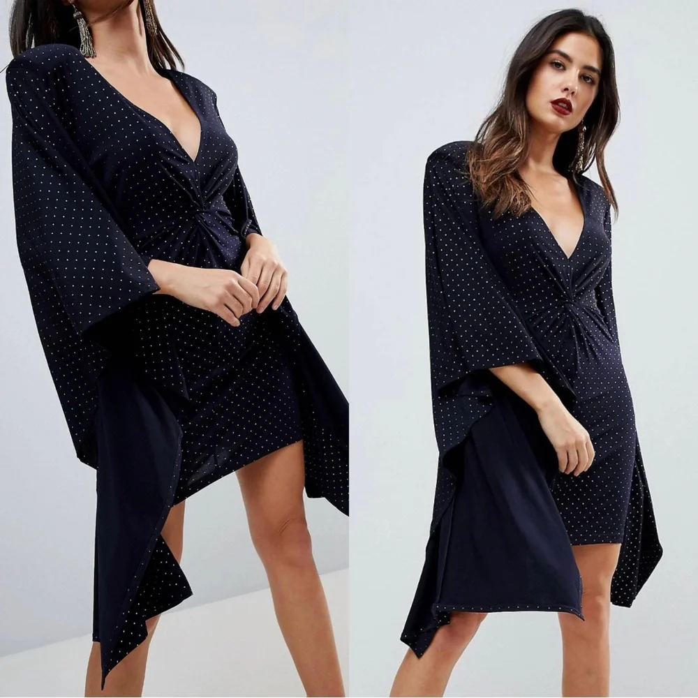 ASOS navy blue long-sleeve mini dress (US size 4) - Picture 2 of 3